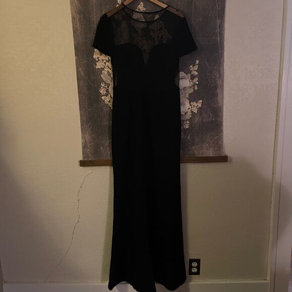 NEW Jill Jill Stuart Women's Black Dotted Mesh Crepe Trumpet Gown Dress Sz 10 - Picture 9 of 11